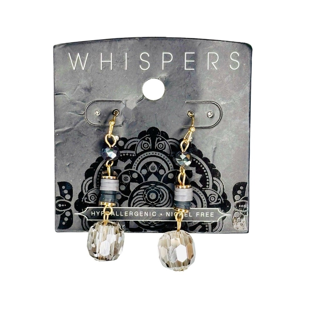 Whispers Grey Crystal Disc Bead Dangle Drop Earrings Hypoallergenic NWT New - Picture 3 of 5